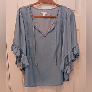 LC Lauren Conrad Light Blue Ruffle Sleeve Blouse